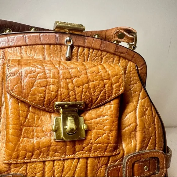 Vintage Continental Structured Leather Handbag Shoulder Purse Doctor’s Brass - Picture 11 of 12